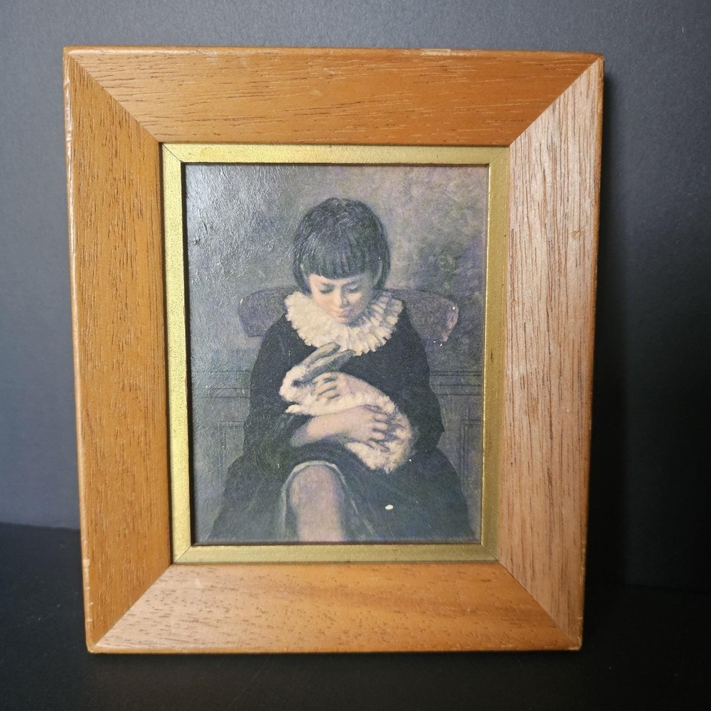 Vintage 1970s Gaylord Bros Mini Masters Eastman Johnson Child With Rabbit Framed